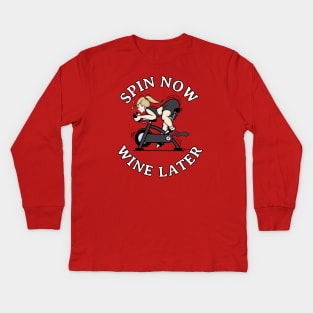 Spin Shirts Women Spin Class SPIN NOW WINE LATER Kids Long Sleeve T-Shirt